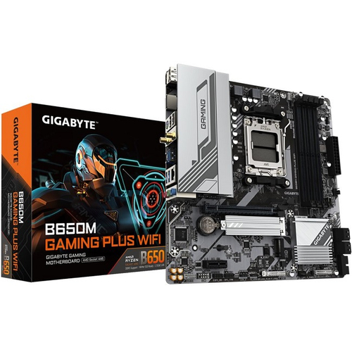 Материнская плата GIGABYTE B650M GAMING PLUS WIFI (AM5/AMD B650/4xDDR5/PCI-Ex16/2xM.2/SB/GLAN/Wi-Fi/BT/2xDP/HDMI/mATX)