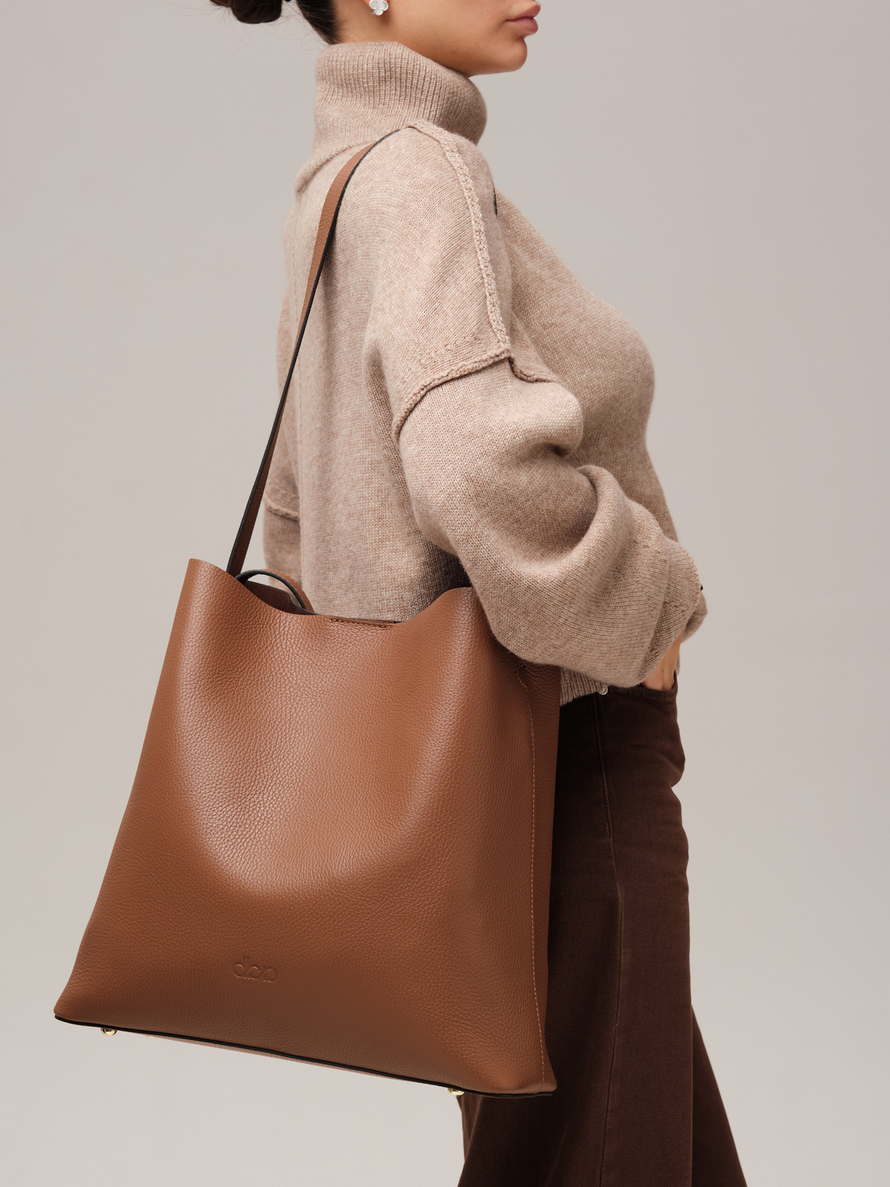 Кожаная сумка шоппер DBR 30948 темный орех