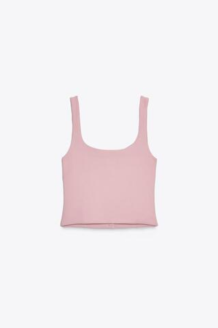 ZARA ТОП ИЗ КРЕПА С ПУГОВИЦЕЙ-УКРАШЕНИЕМ, ПУДРОВО-РОЗОВЫЙ