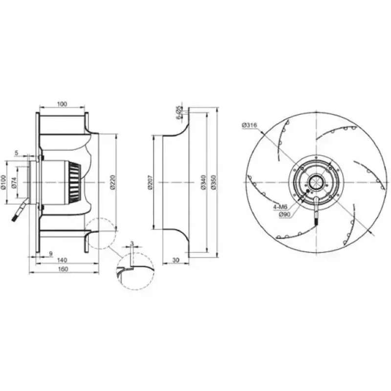 Мотор-колесо MES RO500B-4D-AC0 для крышного вентилятора
