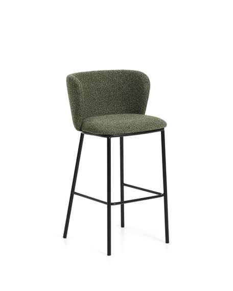 Барный стул Ciselia из темно-зеленого шенилла с ножками из черной стали