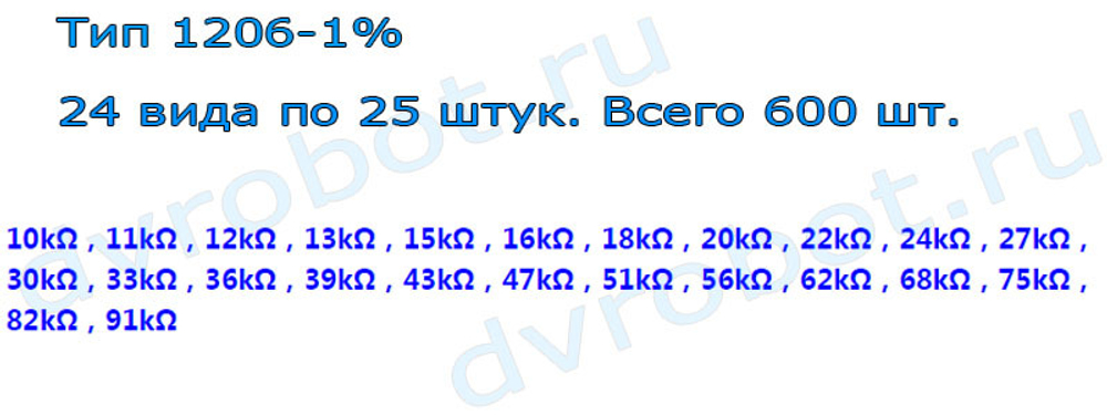 Набор 1206 SMD резисторов 10К-91К