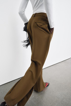 ZARA БРЮКИ ПРЯМОГО КРОЯ С РАЗРЕЗАМИ — ZW COLLECTION, ХАКИ