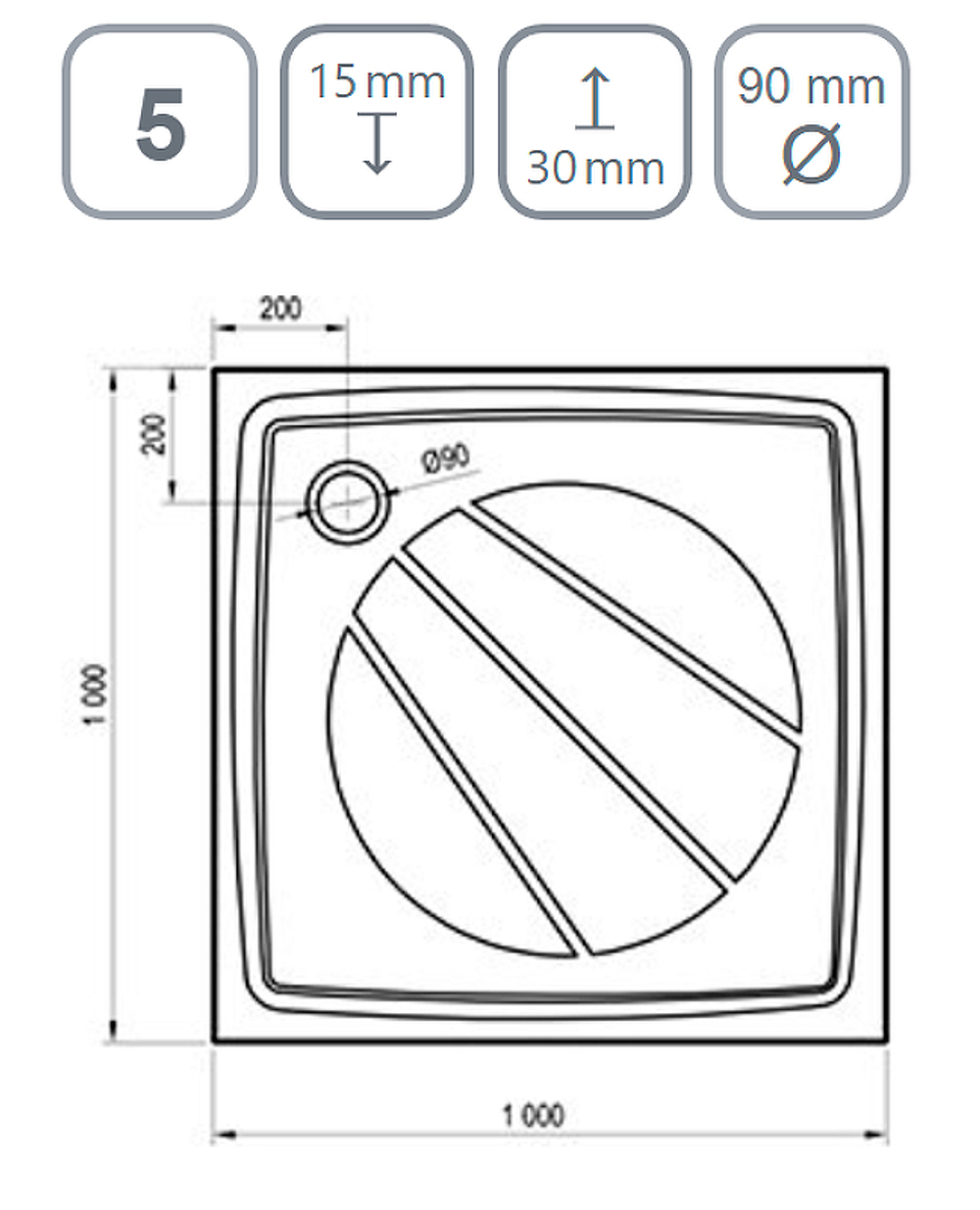 Душевой поддон из искусственного камня Ravak Perseus Pro 100x100 XA03AA01010BM Черный матовый