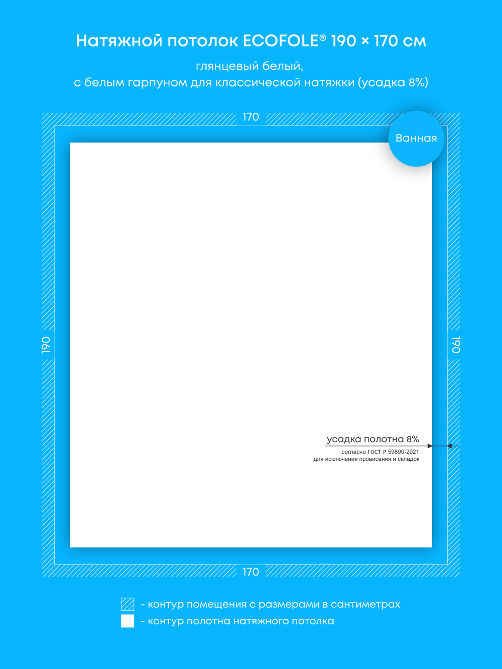 Глянцевый натяжной потолок 3.2 м2