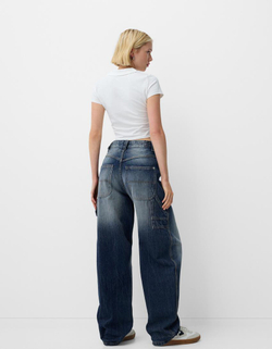 BERSHKA ДЖИНСЫ BALLOON FIT, ТЕМНО-СИНИЙ