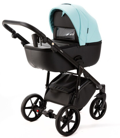 Детская коляска Adamex Nola Deluxe 2 в 1 N-SD111 (СВ.БИРЮЗОВАЯ.КОЖА + ЧЕРН.КОЖА)