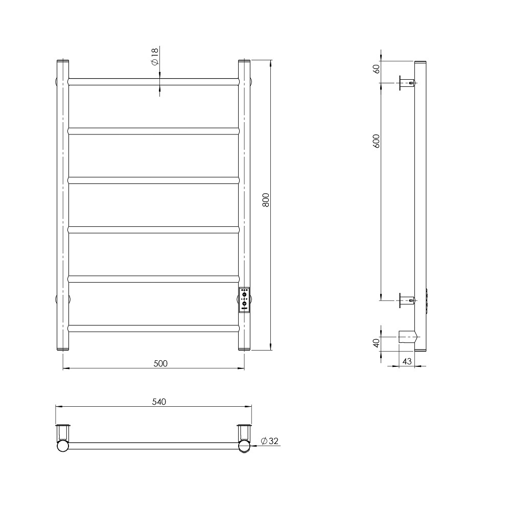 Полотенцесушитель MIXLINE VEGA  80х50 (таймер, 289 Вт, 6 перекладин) электрический ЧЕРНЫЙ