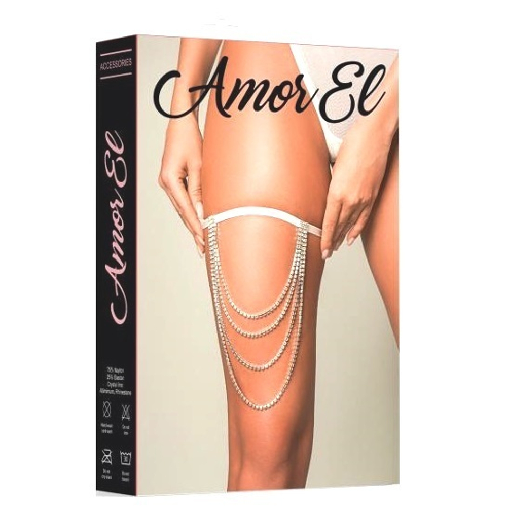 Подвязка с декоративной цепочкой в кристаллах Amor El белый