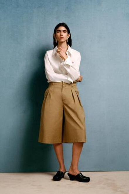 ZARA X WILLY CHAVARRIA ДЛИННЫЕ ШОРТЫ-БЕРМУДЫ С ПРИНТОМ «ДАРТС», ЦВЕТ ВЕРБЛЮЖЬЕЙ ШЕРСТИ