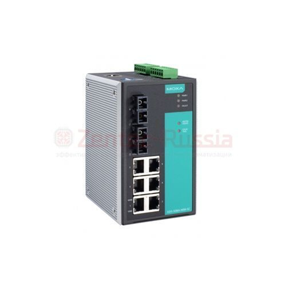 MOXA EDS-508A-MM-SC промышленный управляемый Ethernet коммутатор, 6 портов 10/100 BaseT(X) (разъем RJ45), 2 порта 100BaseFX (многомодовое волокно, разъем SC)