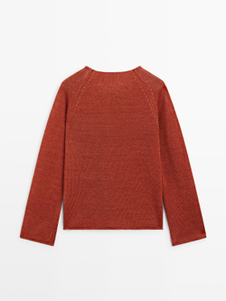 Massimo Dutti Свитер из льняного трикотажа с круглым вырезом, жженый