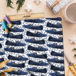 Ткань шелк Армани синие туфли на белом фоне с рисунком