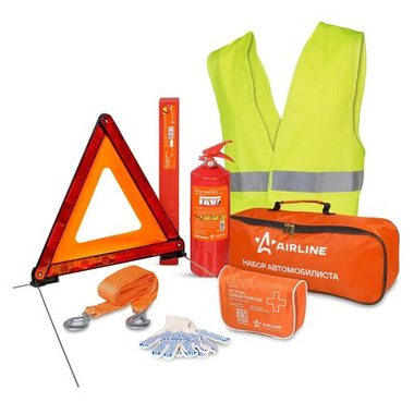 Набор автомобилиста "Техосмотр-2" (знак, аптечка, огнетушитель, перчатки, трос, жилет) (ANA-002)