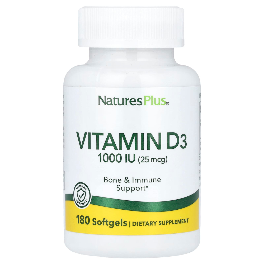 NaturesPlus, витамин D3, 25 мкг (1000 МЕ), 180 капсул