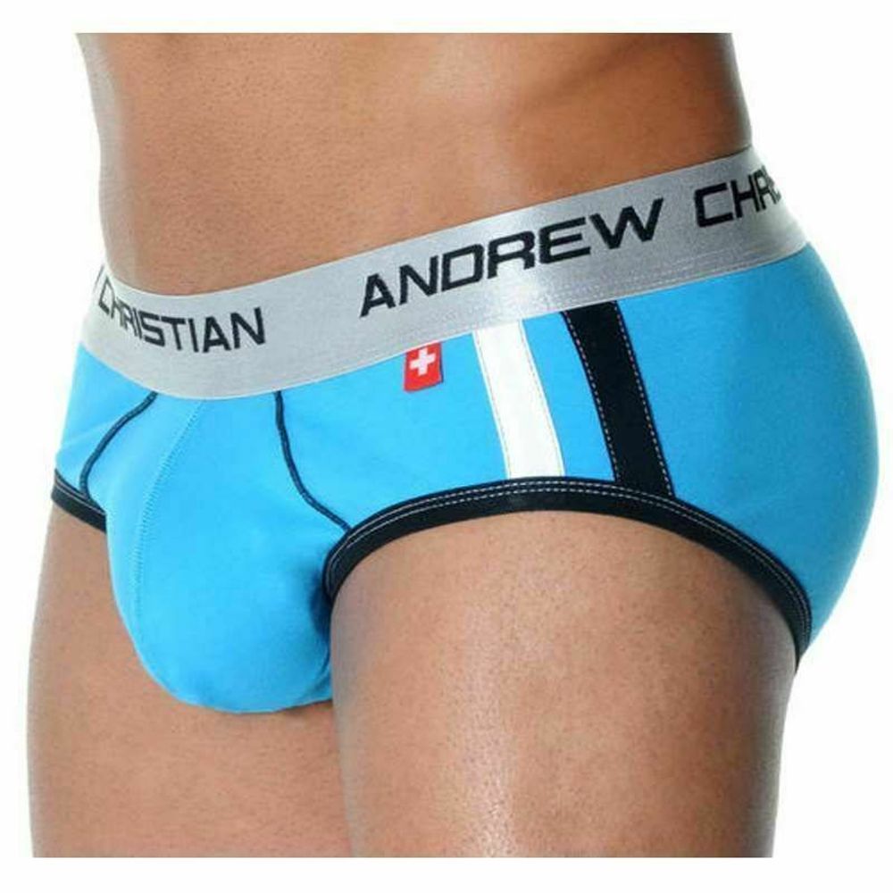 Мужские трусы брифы бирюзовые с передним пуш-ап Andrew Christian Shock Jock Racer Brief Turquoise