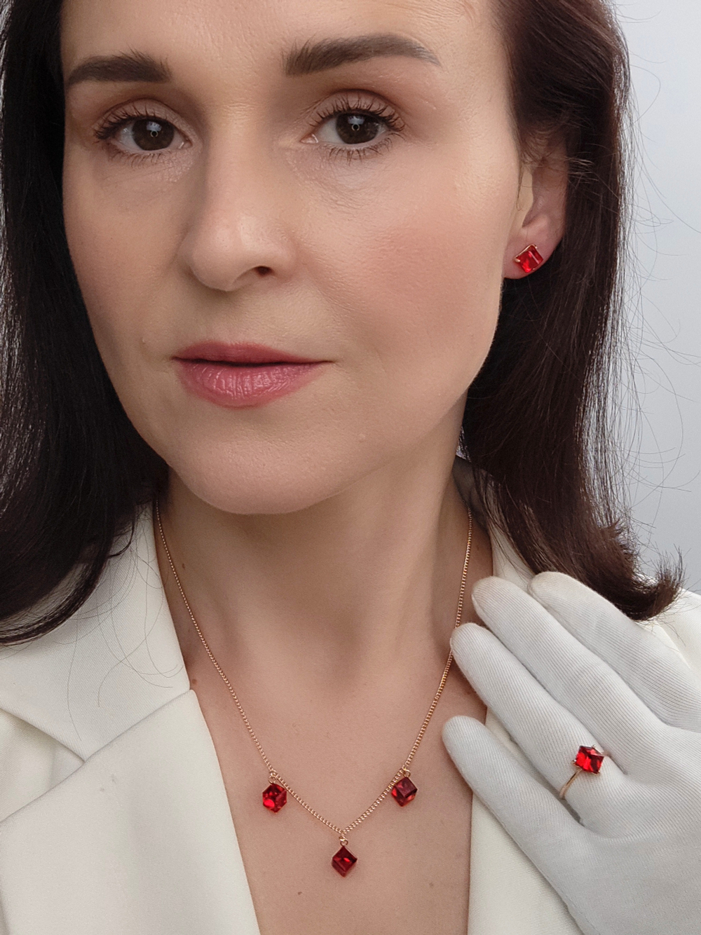 Браслет Миражи с красными кристаллами-кубиками Swarovski