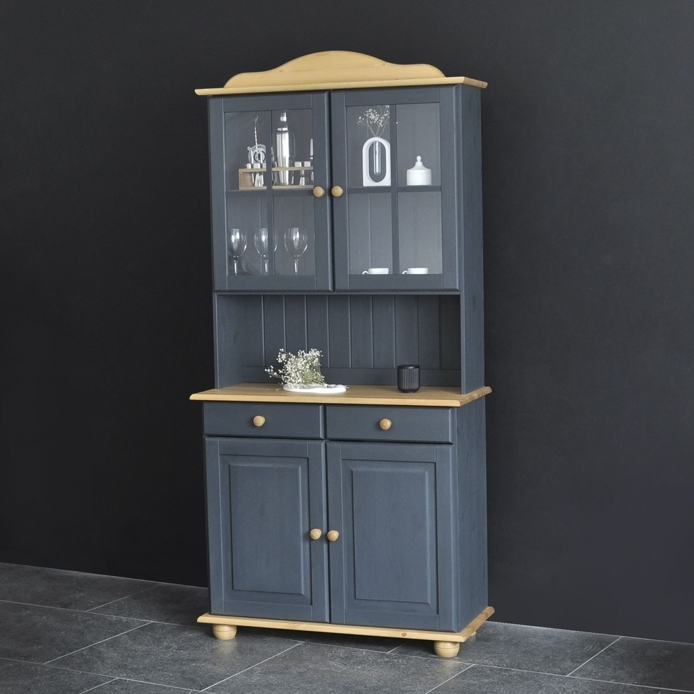 Шкаф Лена двухдверный из сосны (верхняя часть буфета), серый/антик