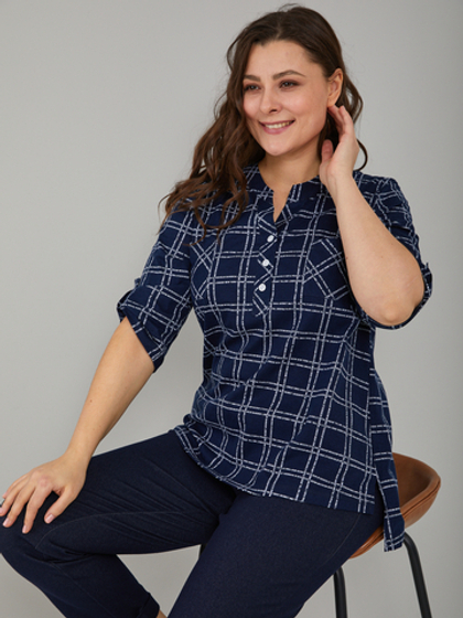 Блузка БЛ-131/синяя-клеткабуквы