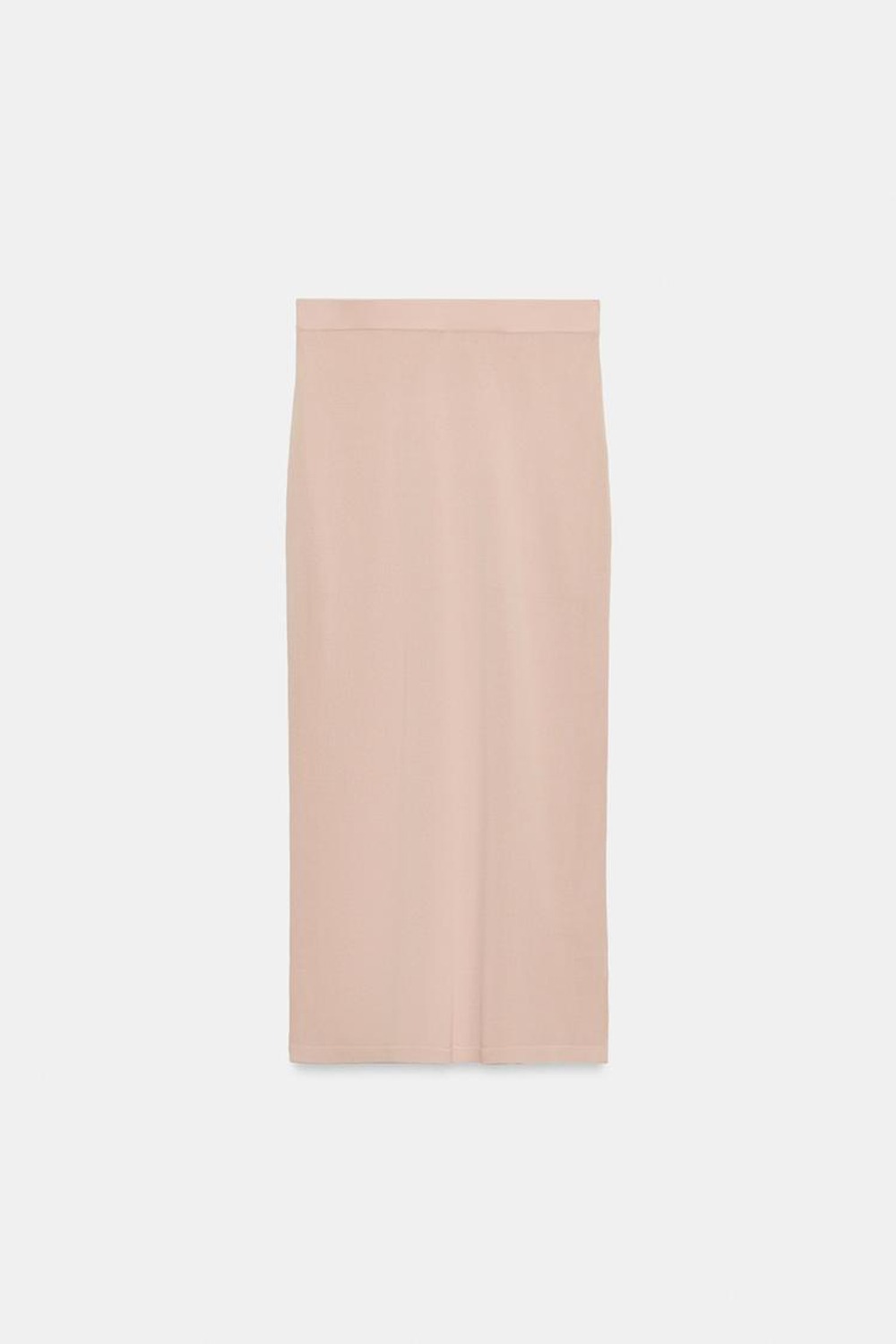 ZARA ТРИКОТАЖНАЯ ЮБКА МИДИ, ТЕЛЕСНО-РОЗОВЫЙ