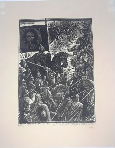 Харламов Сергей Михайлович. Куликовская битва. СССР, 1970-1980 гг. Бумага, линогравюра.