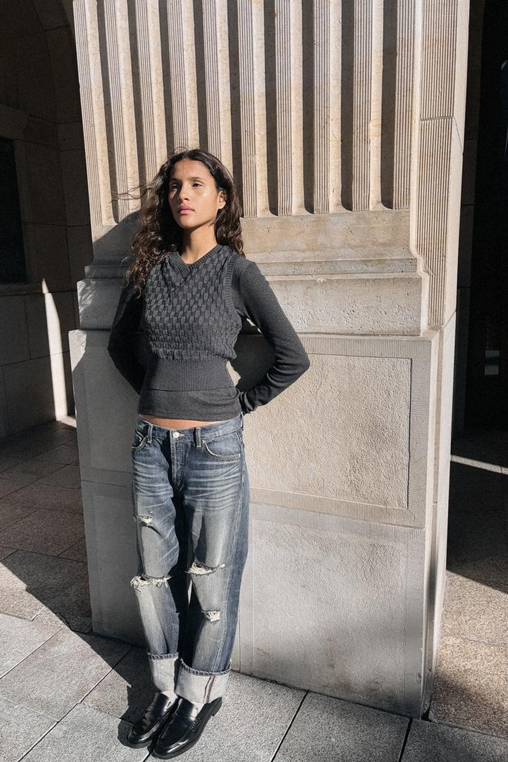 ZARA КОМБИНИРОВАННЫЙ ЖИЛЕТ, АНТРАЦИТОВО-СЕРЫЙ