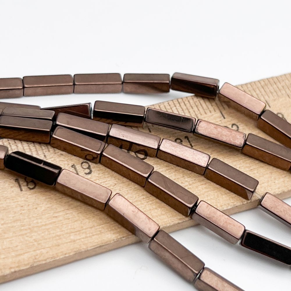 Гематит Брусок бусины (имитация), цвет коричневый, размер около 9,2*2,8 мм, цена за отрезок 19 см (1/2 нити)