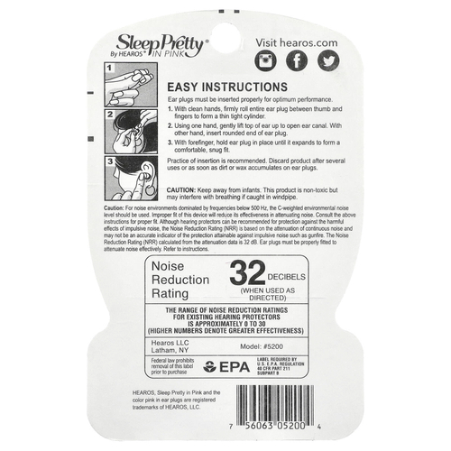 Hearos, Беруши Sleep Pretty®, розовые, NRR 32, 14 пар