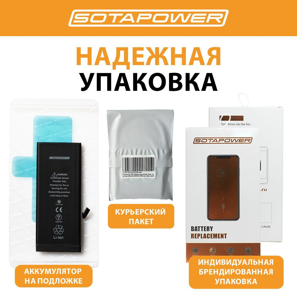 Аккумулятор для iPhone 7 увеличенной ёмкости 2300 mAh / батарея айфон 7 / SOTAPOWER / с набором инструментов