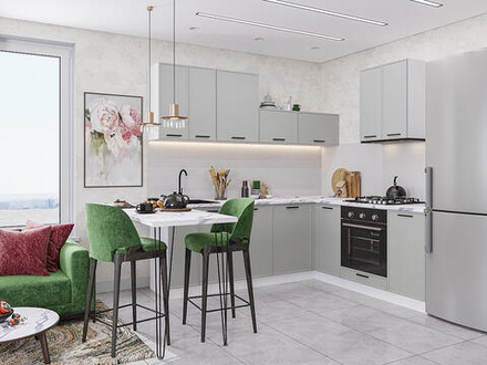 Угловая модульная кухня Фрейм-03 Grey Silk - Белый 2140*2200/2000*600