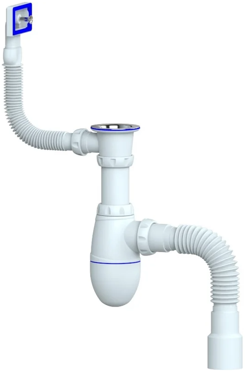 Сифон для мойки 1 1/2 с прямоуг. переливом и нерж. чашкой Уникорн В422