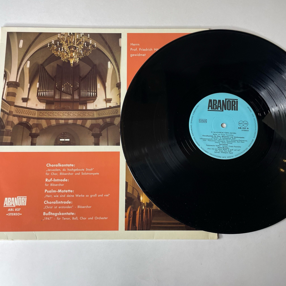 Винтажная виниловая пластинка LP Фридерика Хелен Эмма Фронмюллер Frieda Fronmuller, Werke Von Frieda Fronmuller, Kirchenmusikdirektorin (Германия 1974)