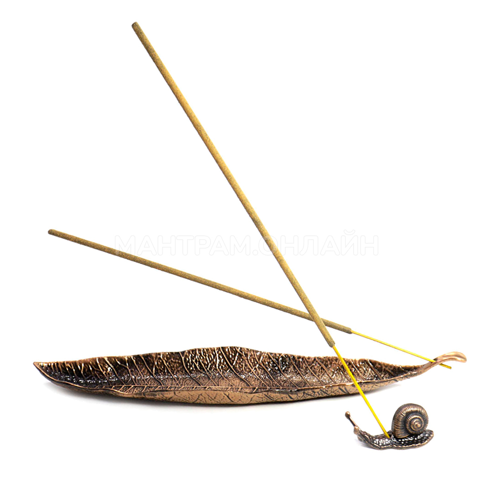 Подставка под благовония Лист с улиткой силумин цвет медный 21 см