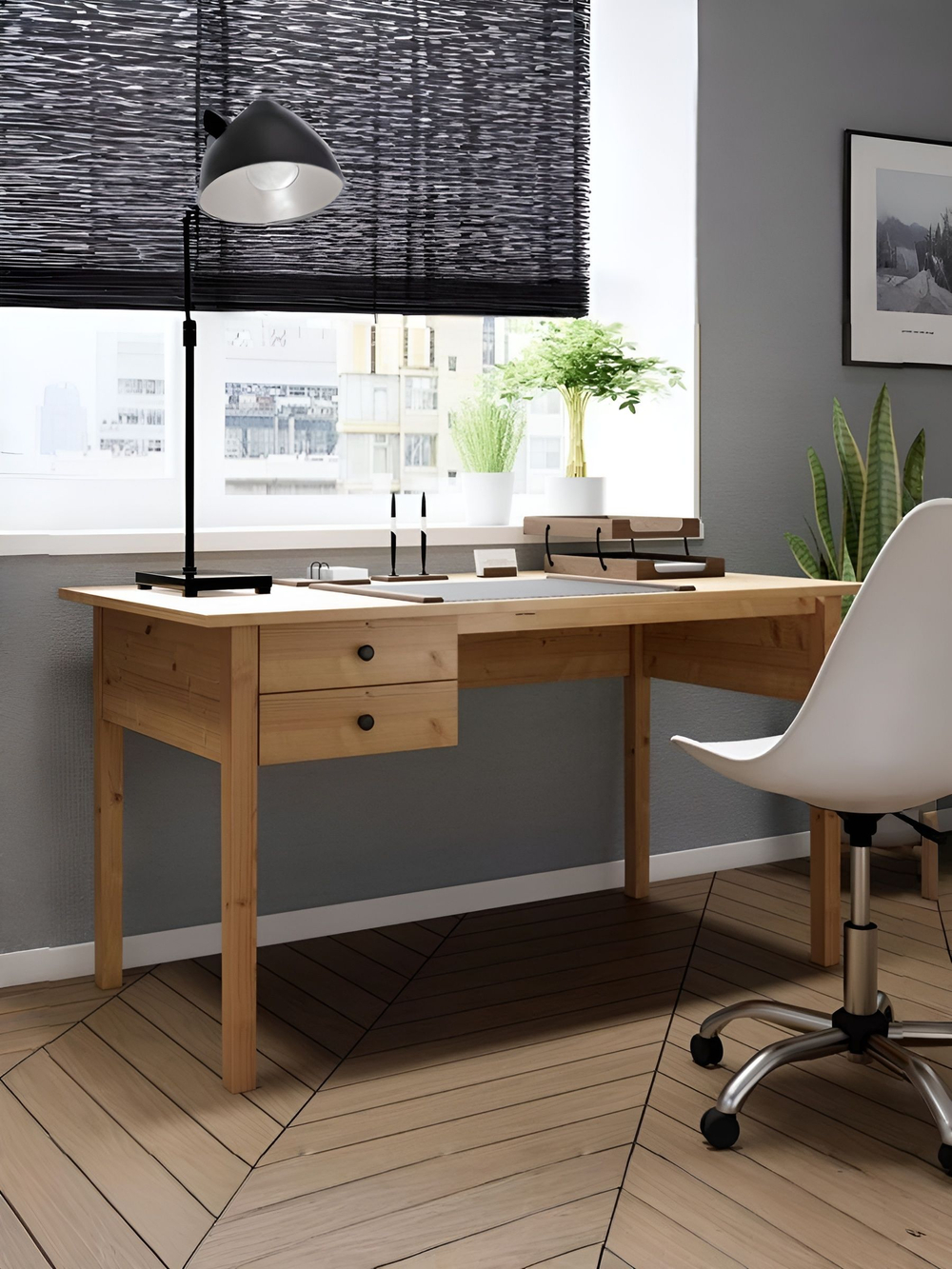 IKEA 121 / 75 / 47 / белый/св-коричневый 120 см / 1 / Письменный стол КЫМОР