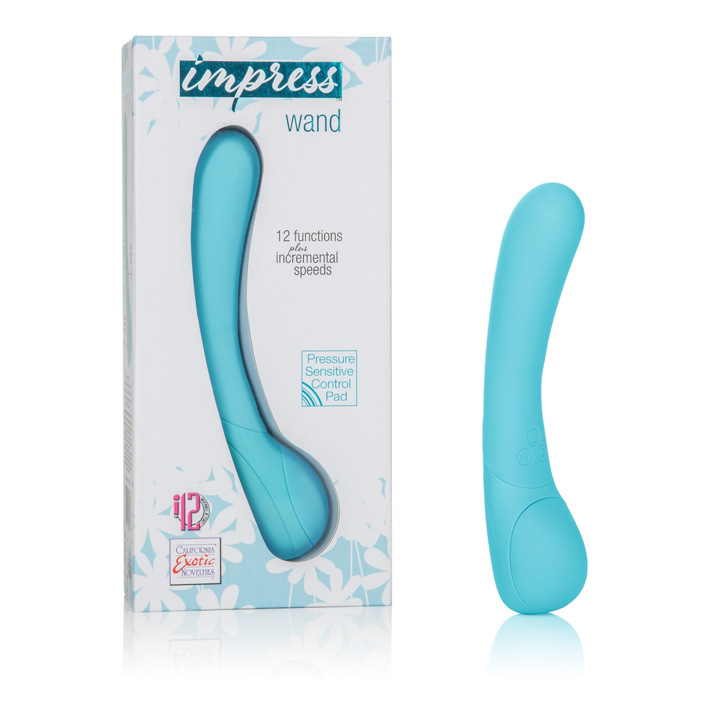 Голубой вибромассажер Impress Wand - 12 см. (Цвет: голубой)