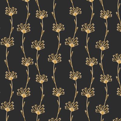 Бесшовный паттерн с золотыми цветами на чёрном