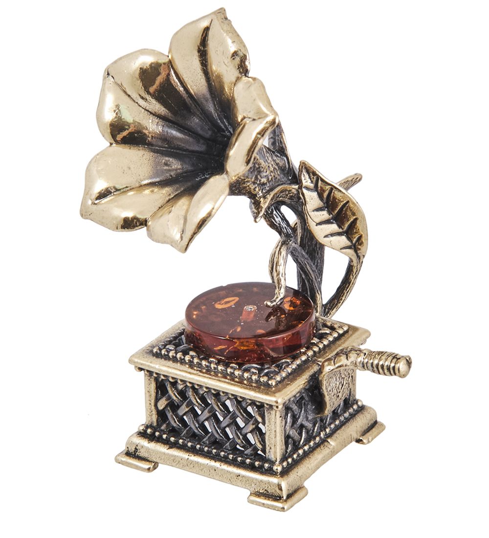 AM-4017 Фигурка «Граммофон Лилия» (латунь, янтарь)
