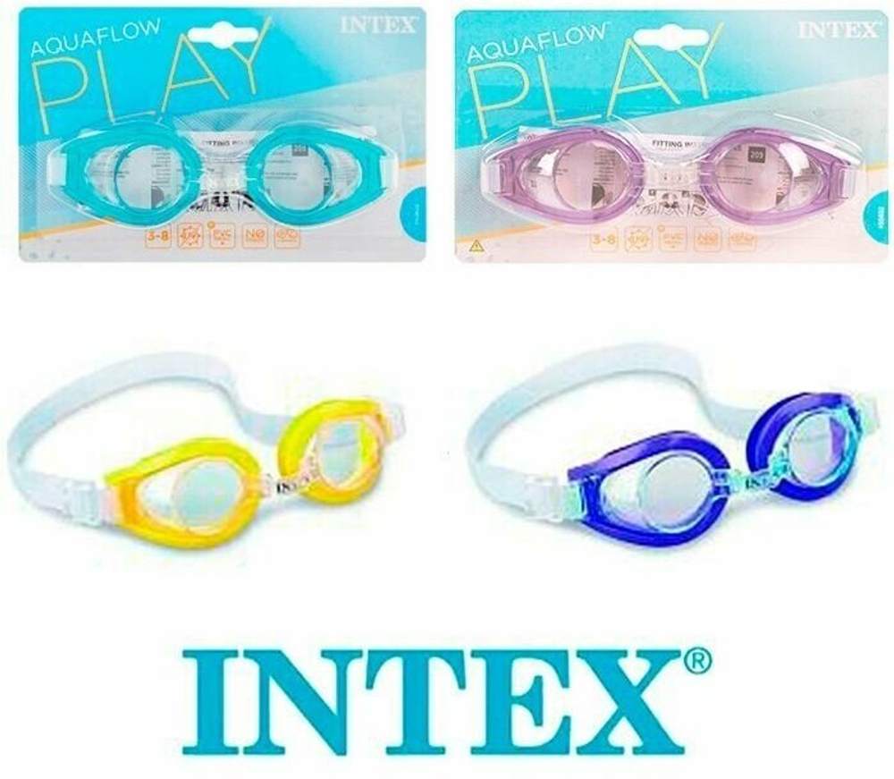Очки для плавания детские Intex 55602 Play / Очки для ныряния в бассейн и море Интекс с UV-защитой для мальчиков и девочек 3-8 лет