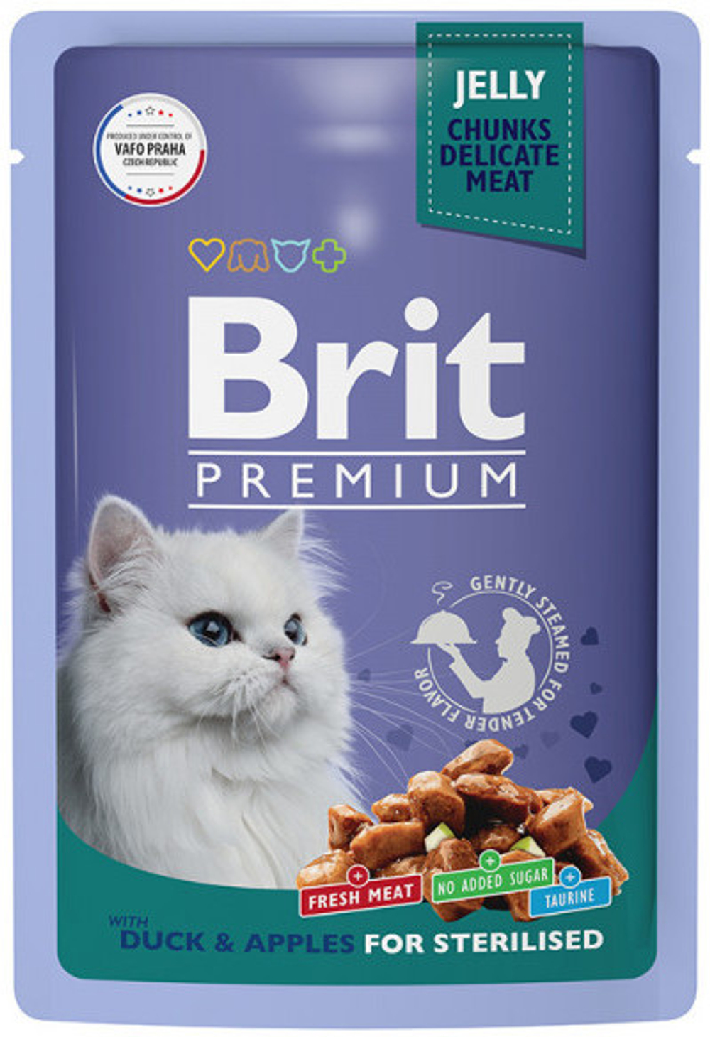 BRIT PREMIUM, Пауч для взрослых стерилизованных кошек, Утка с яблоком в соусе, 85 гр.