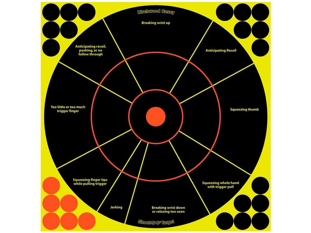 Мишень самоклеящаяся осыпающаяся Birchwood Shoot•N•C Handgun Trainer Target, Ø 12″, 5шт. (6шт./уп.)