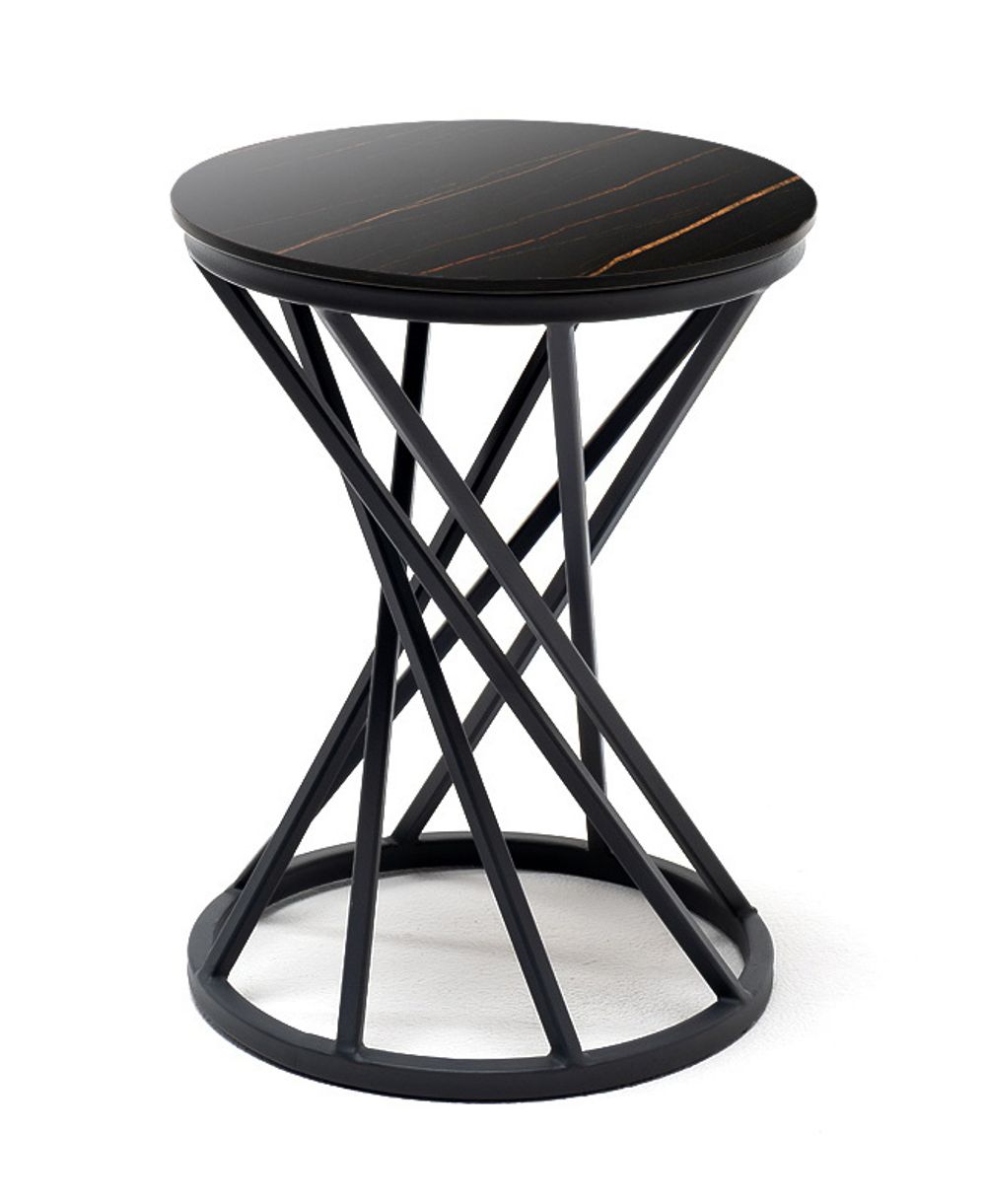 "Сантьяго" журнальный стол из HPL круглый Ø40 H55, каркас из стали темно-серый (RAL 7024), цвет столешницы "черный мрамор"