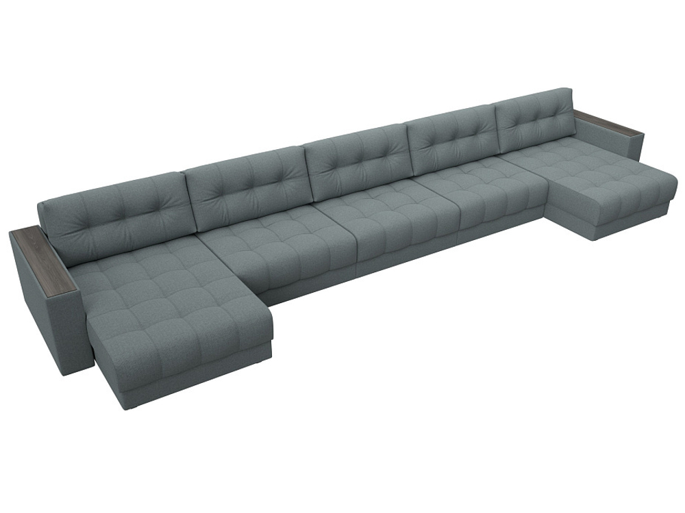 Диван П-образный с декором Лига-049 НПБ Мегалонг, Амур 07 РОГОЖКА серый