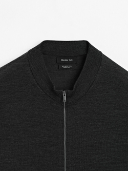 Massimo Dutti Вязаный кардиган из мериносовой шерсти на молнии, серый