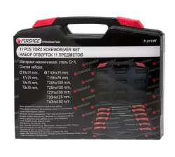 Набор отверток TORX с отверстием 11пр.(ТН6,7,8,9,10,15х75мм, ТН20,25,27х100мм, ТН30х125мм, ТН40х150мм), в кейсе Forsage F-2119T
