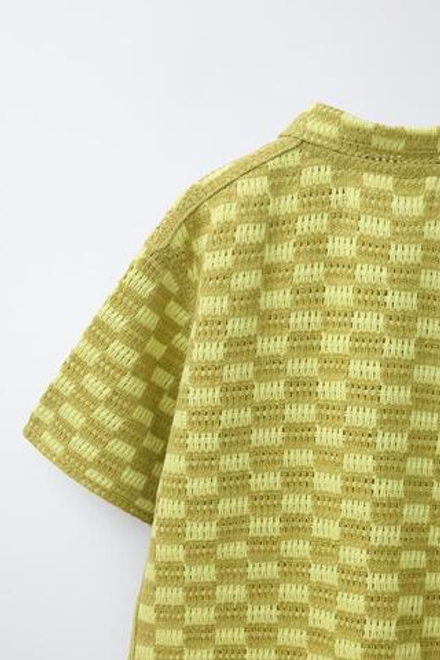 ZARA РУБАШКА КРОШЕ В ШАХМАТНУЮ КЛЕТКУ, ФИСТАШКОВЫЙ