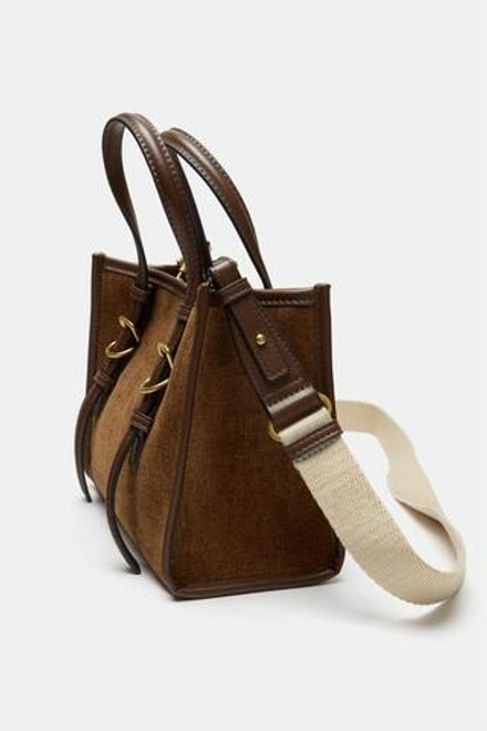 ZARA МИНИ-СУМКА ТОУТ ИЗ ВЕЛЬВЕТА, КОРИЧНЕВЫЙ