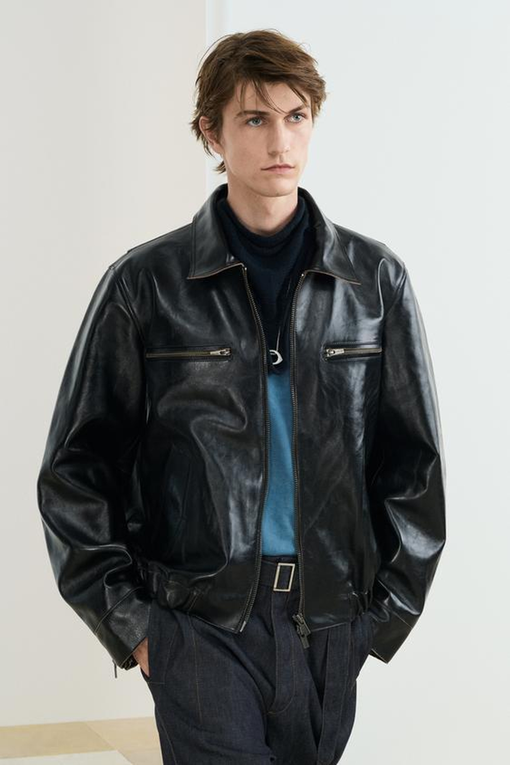 ZARA ФУТБОЛКА СВОБОДНОГО КРОЯ ИЗ ПЛОТНОГО ХЛОПКА, ВЫЦВЕТШИЙ СИНИЙ