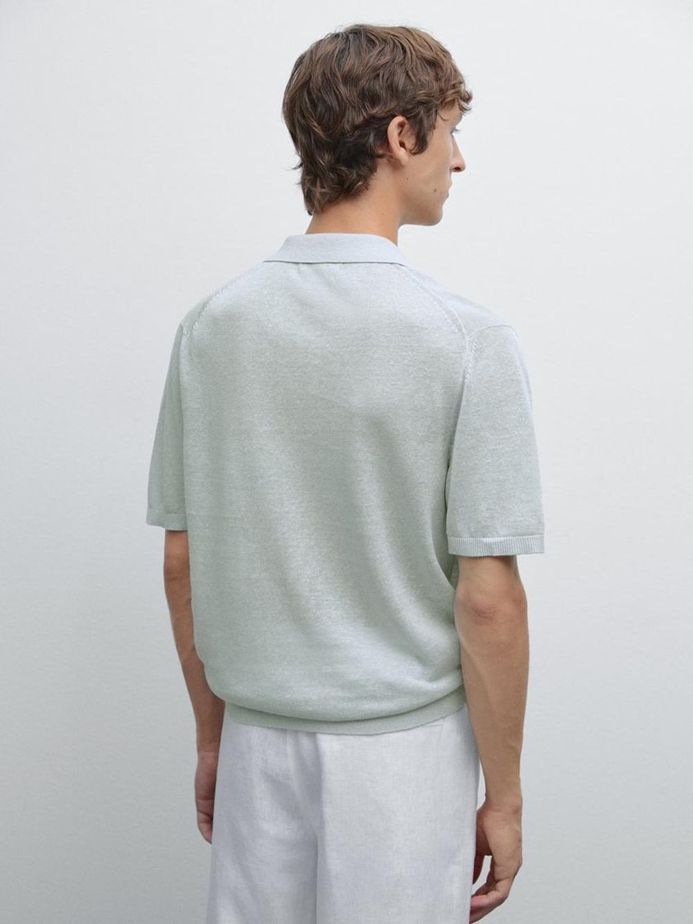 Massimo Dutti Поло из 100% льна, небесно-голубой