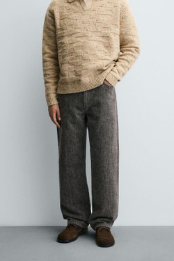 ZARA ДЖИНСЫ ПРЯМОГО КРОЯ ИЗ МЯГКОЙ ТКАНИ, СЕРЫЙ