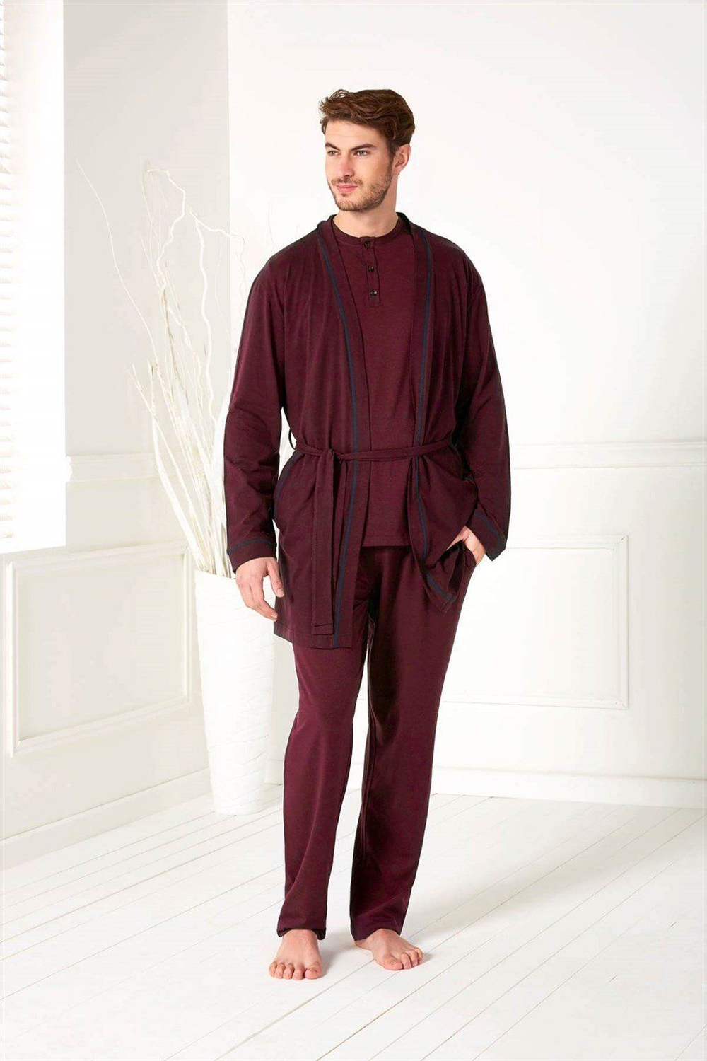 Удобный домашний мужской костюм-тройка (Размер: M) (Цвет: темно-синий)